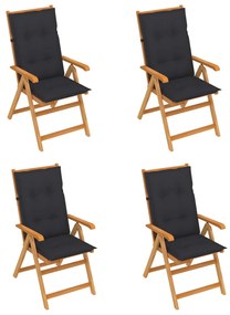 Cadeiras de jardim c/ almofadões antracite 4 pcs teca maciça