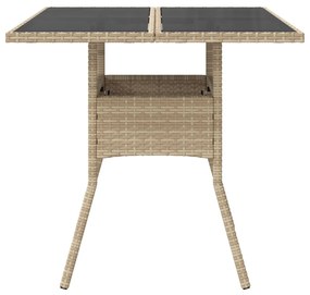 Mesa de jardim com tampo de vidro 80x80x75 cm vime PE bege