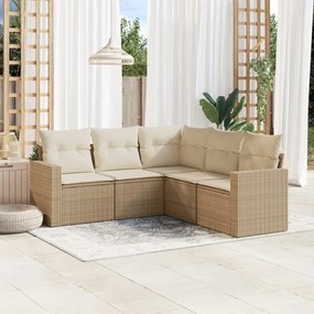 5 pcs conjunto de sofás p/ jardim com almofadões vime PE bege
