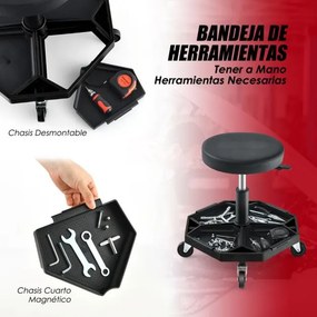 Banco Mecânico Assento altura Ajustável Acolchoado e Bandeja para Ferramentas Preto