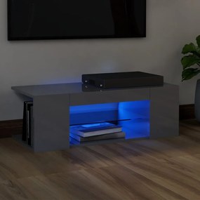vidaXL Móvel de TV com luzes LED 90x39x30 cm cinzento brilhante