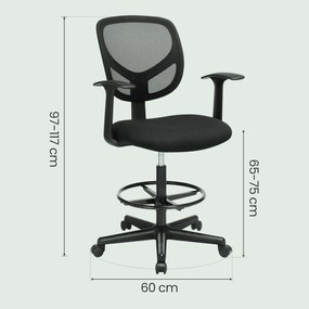 Cadeira escritório giratória com apoio para os pés 64 x 64 x (102,2-120,2) cm Preta