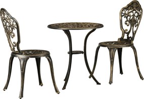 Conjunto de jardim estilo bistrô em alumínio, conjunto de 3 peças: 2 cadeiras + mesa redonda com acabamento em imitação de ferro forjado