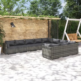 vidaXL 10 pcs conjunto lounge de jardim c/ almofadões vime PE cinzento