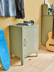Mesa de cabeceira com 1 porta, em metal verde