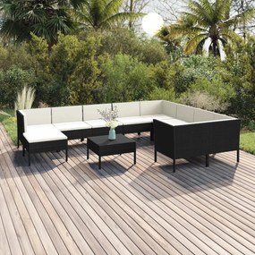 vidaXL 11 pcs conjunto lounge de jardim c/ almofadões vime PE preto