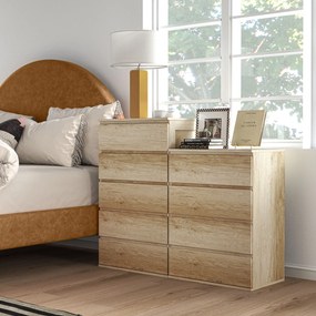 Cómoda de 4 gavetas, móvel de arrumação sem puxadores, design minimalista, 60 x 40 x 80 cm, natural