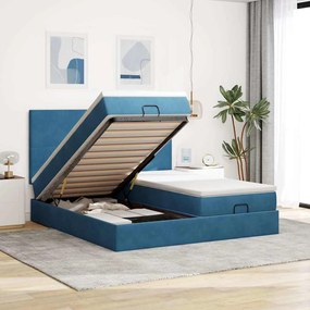 Estrutura cama otomana colchões 180x200 cm veludo azul escuro