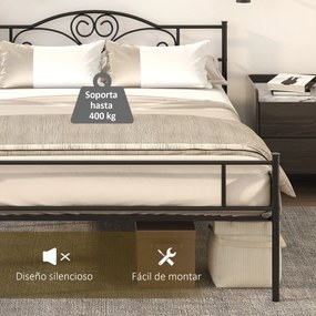 HOMCOM Estrutura de Cama Dupla de Metal para Colchão 150x200cm com Cab