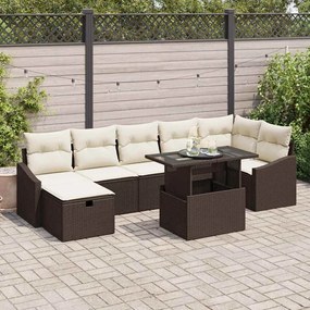 vidaXL Conjunto de Sofá de Jardim de 8 Peças com Almofadas Castanho Rattan Polietileno