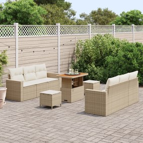 Conjunto de Sofás de Jardim vidaXL de 9 peças com Almofadas Bege Polié