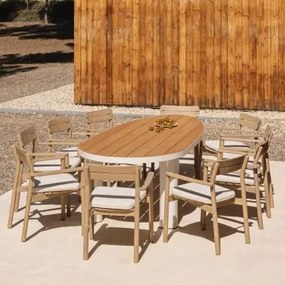 Conjunto De Mesa Oval Taneli, 260x110 Cm, Feito De Alumínio E Madeira De Teca, E 10 Cadeiras De Jardim Em Madeira De Acácia Sair Madeira De Teca -