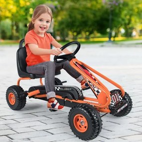 Kart a pedais para crianças com 4 rodas antiderrapantes, assento envolvente e travão de mão 92 x 50 x 53 cm Laranja