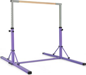 Barra de ginástica infantil dobrável com 13 alturas ajustáveis Estrutura triangular para ginásio em casa Carga 100 kg Roxo