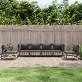 vidaXL 6 pcs conjunto lounge de jardim c/ almofadões vime PE antracite
