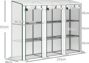 Estufa Pequena com Prateleiras de 3 Níveis Portas com Fecho de Correr Estufa para Cultivar 215x46x151 cm Branco