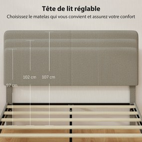 Cama de Casal Estofada, 205 x 167 x 107 cm (COLCHÃO NÃO INCLUIDO), Cabeceira Ajustável, Cinzento