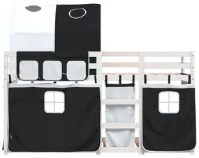Beliche com cortinas 90x200 cm pinho maciço branco e preto