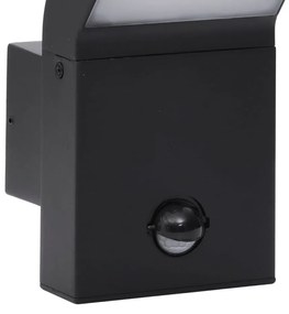 Candeeiros parede LED exterior c/ sensor 2 pcs alumínio preto