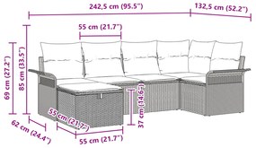 Conjunto de Sofás de Jardim de 6 Peças com Almofadas Preto Rattan PE