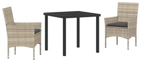 Conjunto de Jantar para Jardim 3 Peças com Almofadas Cinza Claro Ratta