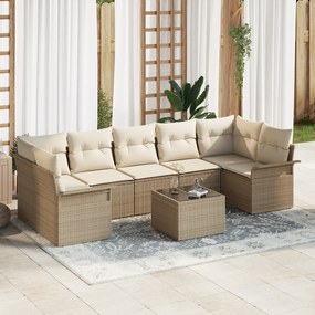 vidaXL Conjunto de Sofá de Jardim de 8 peças com Almofadas Bege Vime Poly