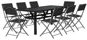 9 pcs conjunto de jantar para jardim cinzento e preto