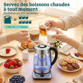 Chaleira elétrica, 1,7 L, aquecimento rápido de 2200 W com termostato Strix, infusor de chá, função de manutenção do calor