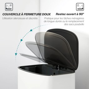 Caixote do lixo de cozinha de 50 L, com pedal, balde interior removível, tampa com fecho suave, 45,1 x 36,5 x 62,6 cm, branco creme