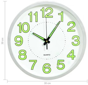 Relógio de parede luminoso 30 cm branco