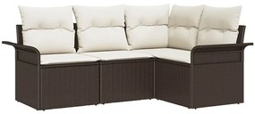 Conjunto de Sofá de Jardim de 4 Peças com Almofadas Rattan Polipropile