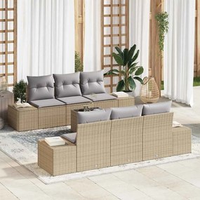 vidaXL Conjunto de Sofá de Jardim de 7 Peças com Almofadas Bege Rattan Poliéster