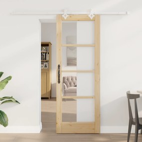 Conjunto de Porta de Correr vidaXL 73.5x198.5 cm Madeira Sólida de Pinheiro