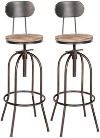 Conjunto de 2 bancos de bar Pino 49,5 x 101,5-121 x 49,5 cm Cor Madeira + Bronze
