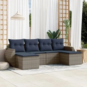 vidaXL 6 pcs conjunto sofás p/ jardim c/ almofadões vime PE cinzento