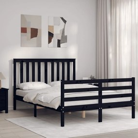 Estrutura de cama de casal c/ cabeceira madeira maciça preto