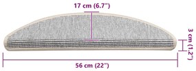 Tapetes escada adesivos 15 pcs 56x17x3 cm prateado