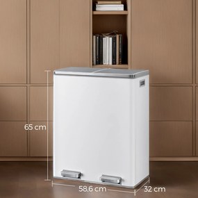 Caixote do lixo com 2 compartimentos de 60 L, 59 x 36,5 x 65,2 cm branco + cinzento