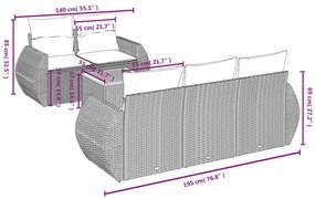 6 pcs conjunto sofás de jardim com almofadões vime cinzento