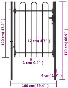 Portão de vedação individual com topo arqueado aço 1x1,2m preto