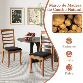 Conjunto de 2 cadeiras de sala de jantar em madeira de cozinha modernas estofadas com pernas em madeira de borracha e encosto alto preto