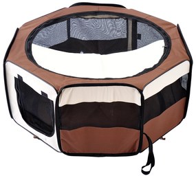 PawHut Parque para Animais de Estimação Dobrável 90x90x41cm Oxford 600D Castanho e Bege | Aosom Portugal