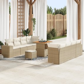 Conjunto de Sofá de Jardim vidaXL com Almofadas Bege Polí Rattan Acáci