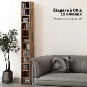Organizador para CD e DVD com 12 compartimentos, capacidade máxima de 204 CD, 21 x 20 x 175 cm, castanho rústico