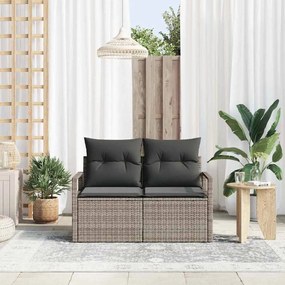 Sofá de Jardim 2 Lugares com Almofadas Cinzento em Rattan