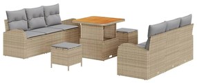 Conjunto de Sofás de Jardim vidaXL 9 Peças com Almofadas Bege Rattan S