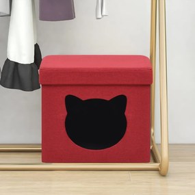 vidaXL Banco de arrumação dobrável padrão gato tecido vermelho tinto