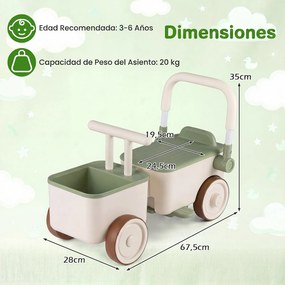 Andador Infantil 3 em 1, 67,5 x 28 x 35 cm, Pega Dobrável, Verde