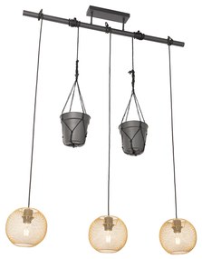 Candeeiro suspenso industrial dourado 3 luzes - Flor Industrial