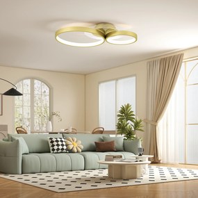 Candeeiro de Teto LED 40W Candeeiro Moderno com Iluminação LED 3000K/4000K/6500K 59x38x7,4 cm Dourado
